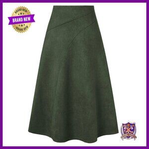 High Waist A-Line Faux Suede Midi Skirt for Fall Winter